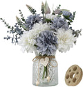 Fake Flowers with Vase,8 Dahlias, with a Flower Arrangement Holder,Silk Faux Dahlia Artificial Flowers in Vase,Centerpiece Table Decorations,Coffee Table Decor