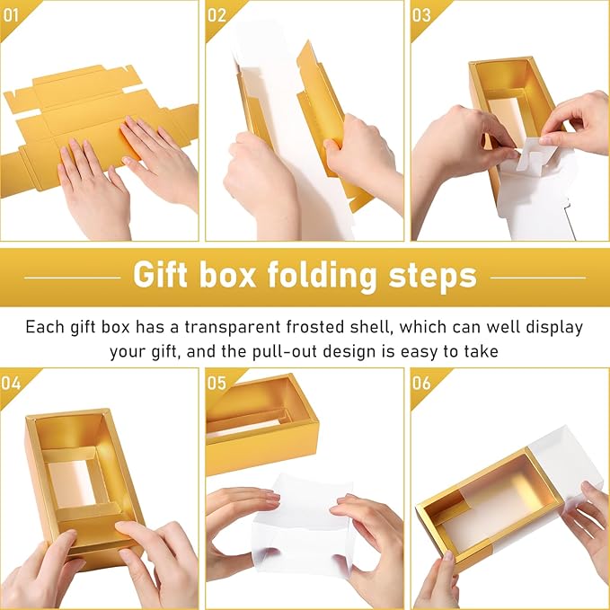 Roowest 50 Sets Kraft Soap Boxes Rectangle Packaging Box with Window Homemade Gift Box with Blank Tags and Jute String for Jewelry Candy Wrapping Party Favor(6.3 x 3.5 x 2 Inch,Gold)