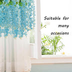 12 Pack Lake Blue Wisteria Hanging Flowers Garland with Lights, 3.44 Feet Artificial Flower Vines, Fake Wisteria, Artificial Vines Hanging Garland for Backdrop Outdoor Patio Garden Decor