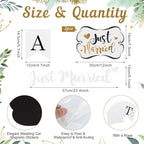 Tallew 4 Sets Just Married Car Decorations Ornate Magnets 12 x 7.5, Wedding Day Car Window Decals 5.1 x 22.4, Just Married Sign Banner Decorations for Honeymoon Wedding