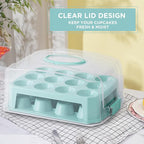 Cupcake Carrier 24 Count, Green Cupcake Holder, Cupcake Container with Lid and Handles, Muffin Traveler Two Tier Stand Reusable Cupcake Box