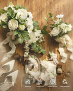 Ling's moment White Bridal Bouquet Cascading, White Wedding Bouquets for Bride, 13 Inch Ivory Bride Bouquets for Wedding Artificial Flowers Bouquets