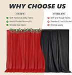 10ft x 10ft Red Backdrop Curtain Drapes, Wrinkle-Free Sheer Chiffon Fabric Photo Backdrop Panels for Wedding Arch Party Ceremony Stage Decoration
