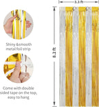 Crosize 2 Pack Foil Fringe Curtains Party Decorations, Gold Tinsel Curtain Backdrop for Parties, Door Streamers, Glitter Streamer Fringe Backdrop for Birthday Decoration (Gold and Silver, 2 Pack)