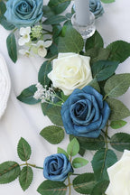 PONATIA 5FT Handcrafted Artificial Rose Flower Garland, Dusty Blue Flowers Greenery Garland for Wedding Ceremony Garlands Backdrop Arch Flowers, Ceremony Reception Table Decorations