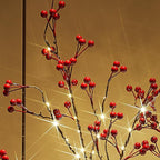 Fudios Lighted Red Berry Branches 80 LED Fairy Lights with Timer USB Plug in or Battery Operated, Artificial Twig Branches with Lights 32IN Christmas Home Fireplace Mantle Decoration