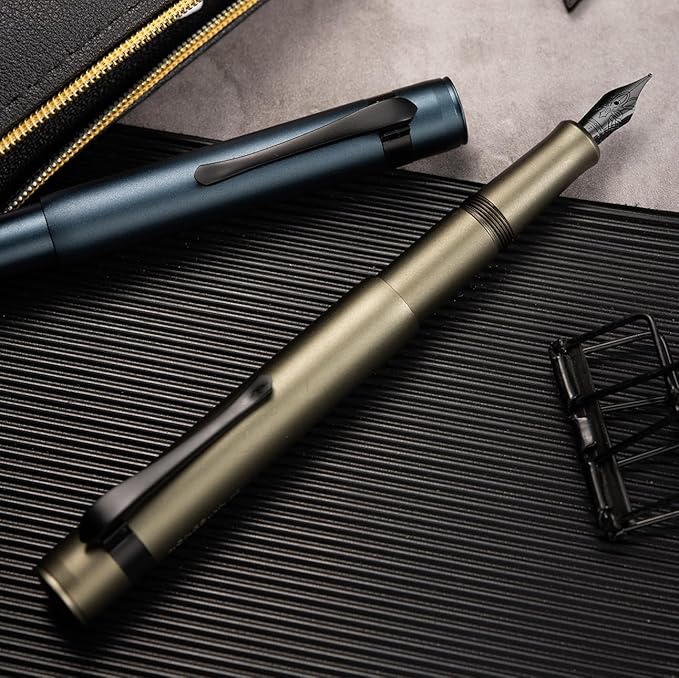 Hongdian M2 Black Forest Mini Fountain Pen, Extra Fine Soft Nib & Sleek Shape Aluminium Short Pocket Travel Pen (Space Gray)