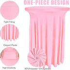 6 Pack Round Cocktail Tablecloth 32"x 43" Spandex Cocktail Table Skirt, Washable Stretch Fitted Table Covers for High Top Bar, Wedding, Party, Events (Pink)