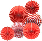 Party Hanging Paper Fans Set, Red Round Pattern Paper Garlands Decoration for Birthday Wedding Graduation Events Accessories, Set of 6