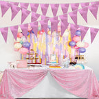 40M/130FT Pink Triangle Pennant Banner Flag Metallic Fabric Bunting Garland for Christmas Graduation Wedding Engagement Anniversary Bachelorette Birthday Bridal Shower Valentines Hen Party Supplies