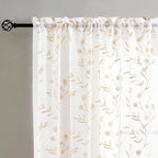 Sheer Curtains Embroidery 63 Inch Length White-Beige Rod Pocket Voile Drapes for Living room, Bedroom, Window Treatments Semi Flower Pattern Curtain Panels for Yard, Farmhouse, Set of 2, 52"x 63".