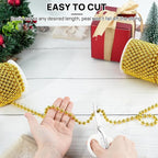 Craft String Pearls 8MM Pearl Bead, 33 Feet Gold Faux Pearl Garland Spool Roll Strand Wedding Party Decoration, Christmas Tree Decorations