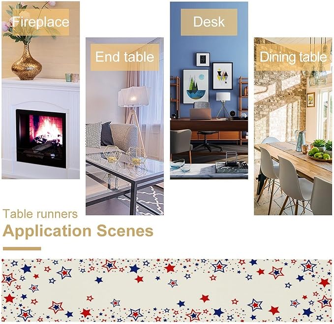 4th of July Table Runner, American Stars Patriotic Independence Day Table Runner for Indoor Outdoor Party Home Kitchen Dining Table Decor, Blue Red, 13x70inch