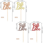24 PCS Fall in Love Cupcake Toppers Glitter Fall Theme Bridal Shower Cupcake Picks for Autumn Wedding Engagement Anniversary Birthday Party Cake Decorations Supplies Colorful