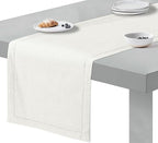 Ruvanti Linen Table Runner 60 Inches, Classic Hemstitch, Washable, Reusable, Non-Slipping, Stain Resistant- Perfect for Parties, Weddings, Dinners, Thanksgiving, Christmas, Indoor use – Ivory