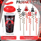 Yungyan 16 Sets Ninja Party Favors Goodie Cups with Lids and Straws for Birthday Decorations Reusable 16oz Plastic Candy Cups Plastic Straws for Birthday Party (Ninja)
