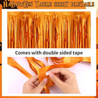 28x106 Inch Orange Sequin Tablecloth for Halloween Decorations, Metallic Tinsel Foil Fringe Table Skirt, Rectangle or Round Tables Decor, Table Cover, Skull Decorations for Halloween Party