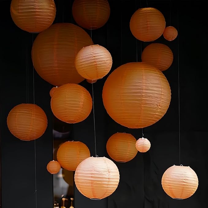 Orange Paper Lanterns Decorative 10pcs Party Hanging Decorations for Halloween Thanksgiving Birthday Baby Shower Graduation Fall Themed Decor Chinese Paper Lanterns DIY Activities