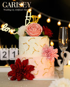 Artificial Flowers Combo, Mix Silk Flowers Roses, Peonies, Dahlias with Stems for DIY Wedding Bridal Bouquets, Baby Shower, Table Centerpieces, Home Decor, Fake Floral Arrangements-Red&Pink