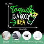 Tequila Is A good Idea Neon Sign LED Tequila Light Up Sign for Wall Decor Dimmable USB Tequila Neon Light Signs for Beer Bar Home Party Music Festival Man Cave Restaurant