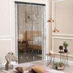 Hysenm Door String Curtains 39x79 Inch Black Panel Soft Balls Romantic Glitter Fringe Room Divider Home Décor Wedding Girls Bedroom Window Living Room Backdrop Party Doorways Closet