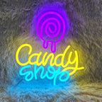 Candy Neon Sign Candy Bar Signs Candy Shop Neon Candy Sign Cherry Neon Signs for Wall Decor, NeonCandy Display Snack Sign for Sweet Shop Bedroom Birthday Party Decoration, 12.5" x 13.3"