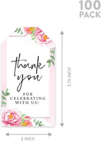 Andaz Press 100-Pack Thank You For Celebrating With Us Favor Tags Pink Peonies Cardstock Gift Tags with Bakers Twine for Wedding Baby Shower Bridal Shower Birthday Holiday Party Favors 2 x 3.75-Inches