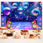 Dance Party Backdrop Retro 80s 90s Theme Stage Dance Ball Music Birthday Party Decoration DJ Photography Background 8 x 6 ft for Baby Shower Picture Photo Shoot Polyester Fabric,Multi1