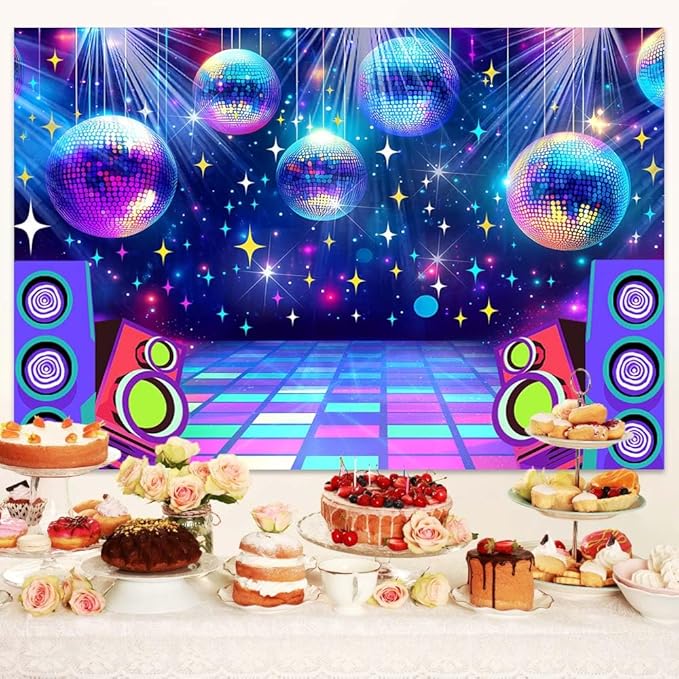 Disco Backdrop 7 x 5 ft Retro Glow Party 70s 80s 90s Theme Stage Dance Background Disco Party Decoration Disco Ball Banner Dance PartyBackdrop for Birthday Party Prom Portrait Photo Props,Multi1