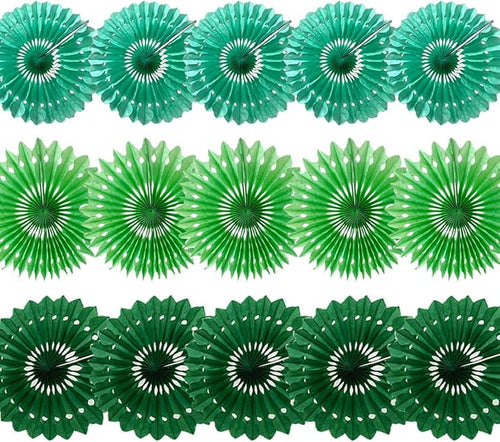 15pcs 10'' 12'' 14'' Paper Fans Decorations Green Theme Party Decor Round Tissue Paper Fans Hanging Paper Fans Set Party Paper Honeycomb Fans Decorations for Party Birthday Wedding Events