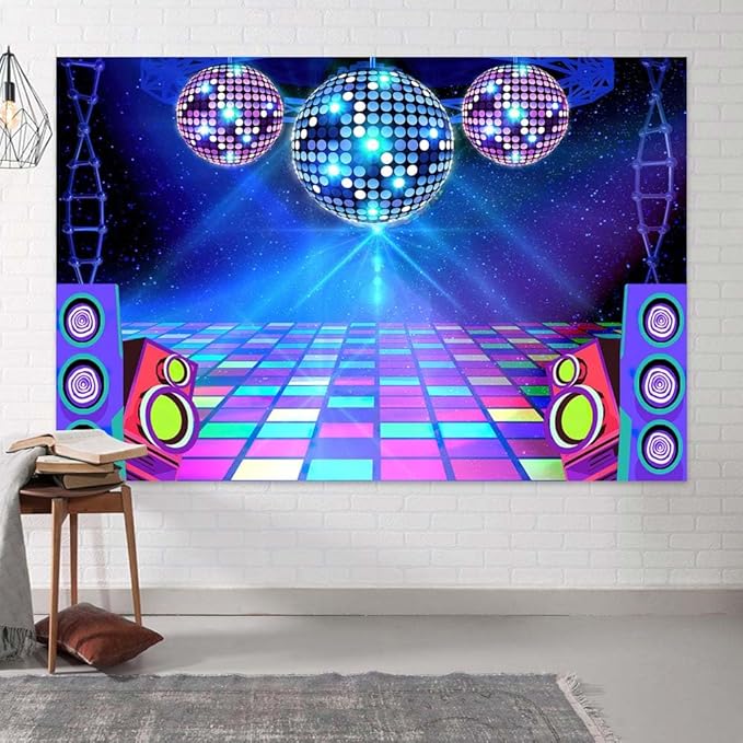 Dance Party Backdrop Retro 80s 90s Theme Stage Dance Ball Music Birthday Party Decoration DJ Photography Background 10 x 8 ft for Baby Shower Picture Photo Shoot Polyester Fabric, Green