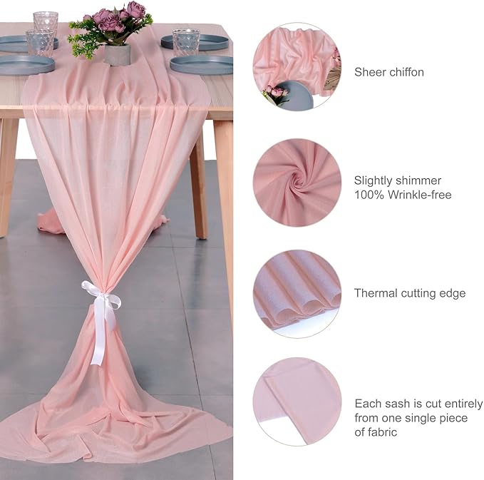 MDS Halloween Chiffon Table Runner - 25 Pack, 29 x 170 Inches, 14ft Each - Sheer Spooky Table Runners for Haunted House Parties, Trick-or-Treat Tables, Witchy Décor, Wedding & Events - Dusty Rose