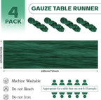 Aktor 4 Pack Emerald Green Table Runner Boho Cheesecloth Table Runner Semi Sheer Gauze Fabric Runners for Wedding Birthday Baby Shower Party Boho Table Decoration（Emerald Green）