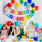 Colorful Rainbow Hanging Tissue Paper Honeycomb Balls Pride Party Decorations Pom Poms for Rainbow Sunshine Cloud Sun Themed Birthday Baby Shower Gender Reveal Wedding Party Décor