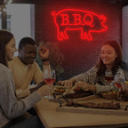 BBQ Pigs LED Neon Sign, Cute Pig LED Light for BBQ Restaraunt Frontstore Decoration, Versatile Wall Decor for Home, Bar, Party, 15.7"x9.1"