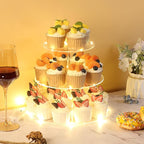 3 Tier Round Cupcake Stand Cupcake Holder, Acrylic Cupcake Tower with LED Yellow Light for 24 Cupcakes, Dessert Table Display Set for Birthday, Bar, Decor Weddings, Parties Events