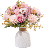 Epicpetal Fake Flowers in Vase, Artificial Pink Flowers in Vase for Decoration Faux Flowers Fake Floral for Home Decor Indoor Dining Table Centerpiece (Pink)