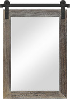 COGOOD Farmhouse Barn Door Mirror - 21" x 30" Rustic Wood Framed Wall Mirror for Bathroom, Living Room, Entryway Wall Decor (Speckled White)
