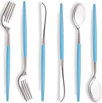 WELLIFE 144Pcs Blue Plastic Silverware, Heavy Duty Plastic Flatware with Blue Handle, Includes 48 Forks,48 Knives,48 Spoons for Party