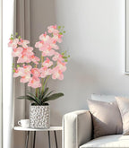 Orchid Artificial Flowers with Sliver Vase Large Silk Faux Phalaenopsis Flowers for Dining Room Table Floral Centerpieces Indoor Decoration,Pink