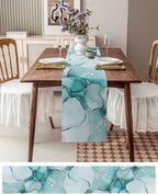 Turquoise Marble Cotton Linen Table Runner for Dining Kitchen, Wedding Outdoor Party Tablerunners Decoration, Nature Marble Crack Country Retro Dresser Scarf Coffee Tablecloth Runners 13x90 Inches