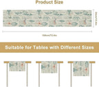 Starfish Table Runner,Seashells Beach Coastal Nautical Sailboat Jellyfish Vintage Hand Drawn Burlap for Hotel Indoors Outdoor Dining Room Kitchen Table Decor, 13x36in