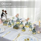 Glasseam Mini Bud Vases for Centerpieces: Clear Small Flower Vase Set of 20 Cute Tiny Glass Table Centerpieces Modern Wedding Birthday Party Baby Shower Dining Room Decoration Yellow Blue