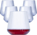 40 Pack Plastic Ribbed Wine Glasses, 14Oz Origami Disposable Wine Glasses Unbreakable Clear Plastic Cocktail Glasses Recyclable Shatterproof Reusable Wine Cups (14oz-blue-40pack)