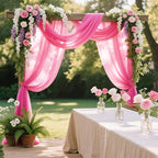 VOK Pink Wedding Arch Draping Fabric Chiffon Fabric, 29in x 18Ft 2 Panels Sheer Chiffon Outdoor Curtain for Wedding Ceremony Birthday Party Decoration (Fuchsia,2 Panel)