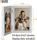 decorUhome Double 5x7 Picture Frame Vertical, Engineered Wood Bifold Photo Frame with Plexiglass for Tabletop Display, 5x7, Silver