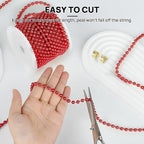Craft String Pearls 6MM Pearl Bead, 66 Feet Red Faux Pearl Garland Spool Roll Strand Wedding Party Decoration, Christmas Tree Decorations