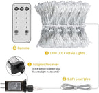 Brightown 1200 LED Curtain String Lights, 9.8 FT Hanging Fairy Lights with Remote, 8 Modes, Connectable Waterproof Window Lights for Bedroom Backdrop Wedding Outdoor Christmas Party, Warm White
