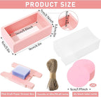 Roowest 50 Sets Kraft Soap Boxes Rectangle Packaging Box with Window Homemade Gift Box with Blank Tags and Jute String for Jewelry Candy Wrapping Party Favor(6.3 x 3.5 x 2 Inch,Pink)