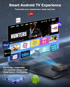 High Bright Projector 1800 ANSI Lumens, HDR10+, 4K Support, WiFi6 & Bluetooth, Smart Android TV with Apps, HDMI/ USB, for Daylight Viewing, Low Input Lag Gaming, Silent Bedroom, Wireless Presentation